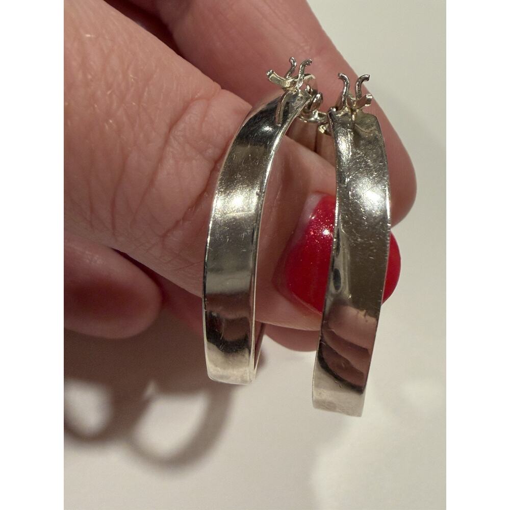 925 Sterling Silver Hoop Curved Unique Modern Abstract Earrings 5.4 Grams